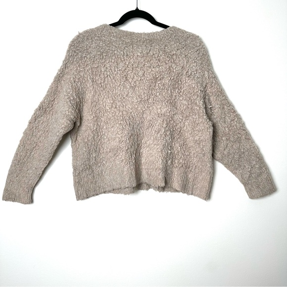 Maeve Anthropologie Fluffy Taupe Merino Wool Blend Oversized Cropped Sweater - Picture 10 of 12